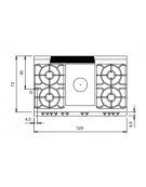 Cucina a gas 4 fuochi + tuttapiastra con forno a gas e porta neutra - piano stampato - cm 120x73x87h