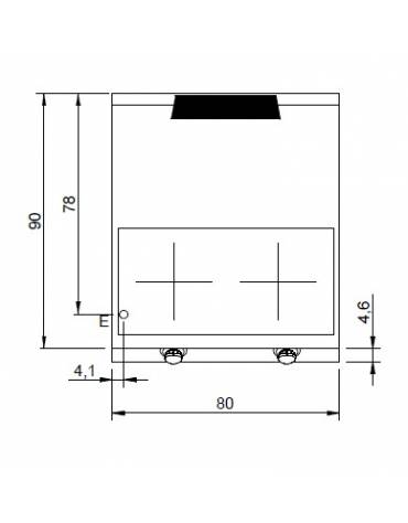 Cucina a induzione su vano aperto per ristoranti - 2 Zone di cottura ORIZZONTALI da 5 Kw - cm 80x90x87h