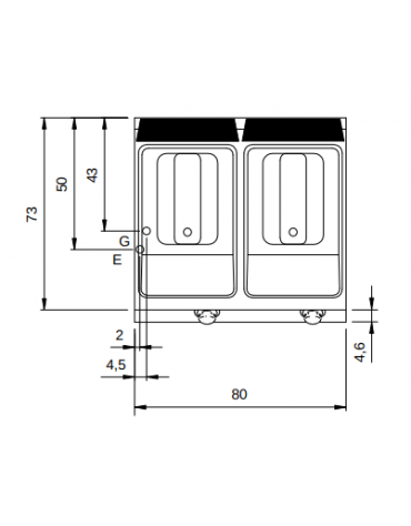 Friggitrice a gas 2 vasche pulite Lt 13+13 su mobile - Scambiatori di calore ESTERNI alla vasca - cm 80x73x87h