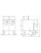Friggitrice a gas 2 vasche pulite Lt 13+13 su mobile - Scambiatori di calore ESTERNI alla vasca - cm 80x73x87h