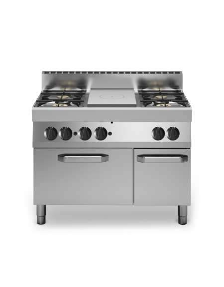 Cucina tuttapiastra a gas, 4 fuochi su forno a gas e armadio neutro - cm 110x70x85h
