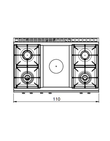 Cucina tuttapiastra a gas, 4 fuochi su forno a gas e armadio neutro - cm 110x70x85h