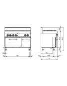 Cucina tuttapiastra a gas, 4 fuochi su forno a gas e armadio neutro - cm 110x70x85h