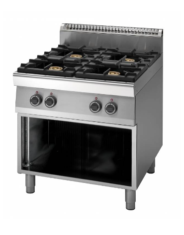 Cucina a gas professionale 4 fuochi su vano passante - fuochi 2x3,6 kW + 2x5 kW - cm 70x65x85h