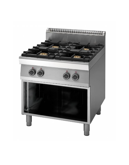 Cucina a gas professionale 4 fuochi su vano passante - fuochi 2x3,6 kW + 2x5 kW - cm 70x65x85h