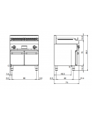 Griglia a pietra lavica su armadio aperto  - 2 zone di cottura in acciaio inox - cm 80x70x85h