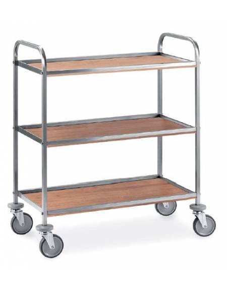 Carrello inox con N° 3 Piani in nobilitato-cm 81x52x103h