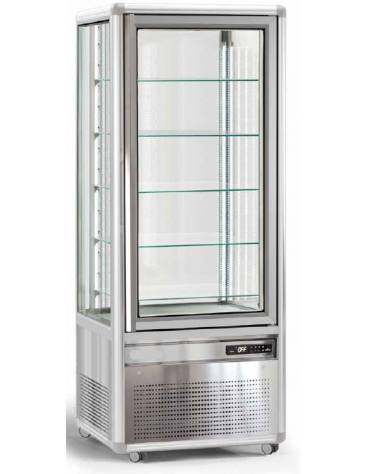Vetrina espositiva verticale refrigerata con ripiani rotanti in vetro. Adatta per la cioccolata mm 595x658x1810h