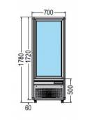 Vetrina espositiva verticale refrigerata con ripiani rotanti in vetro. Adatta per la cioccolata mm 595x658x1810h