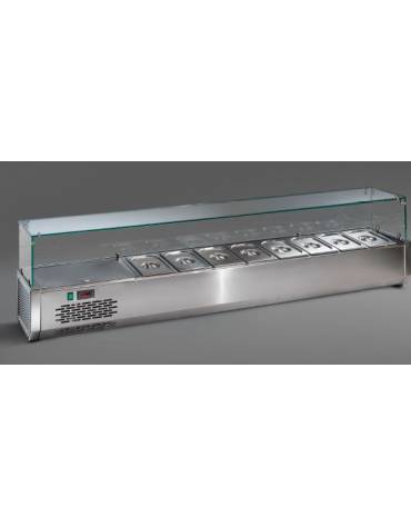 Vetrina refrigerata per banco pizza - capacità n.9 bacinelle GN 1/4 - cm 190x33.5x42.5h