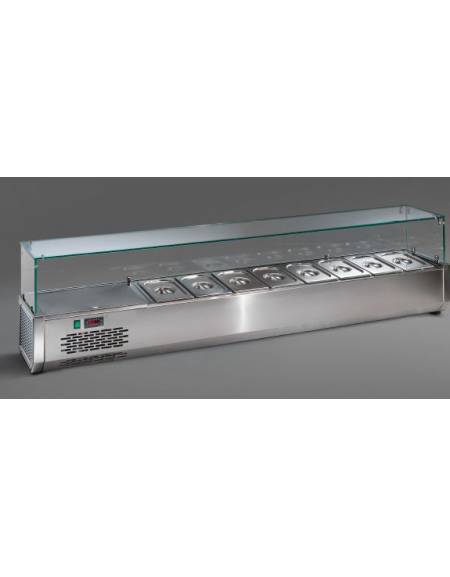 Vetrina refrigerata per banco pizza - capacità n.9 bacinelle GN 1/4 - cm 190x33.5x42.5h