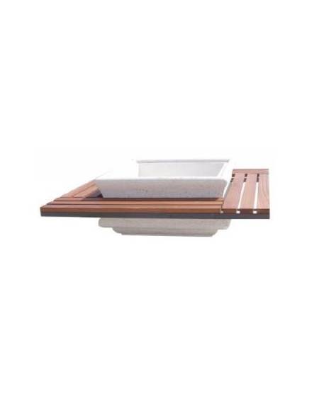 Panchina quadrata in legno con fioriera centrale in cemento colore Bianco pietra - Dimensioni esterne cm 195x195x65h