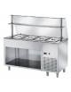 TAVOLO FREDDO SELF SERVICE CON VASCA REFRIGERATA N° 4 GN 1/1 - VANO INFERIORE A GIORNO E VETRO CON MENSOLA CM. 150X70X140H