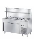 TAVOLO FREDDO SELF SERVICE CON VASCA REFRIGERATA N° 2 GN 1/1 - VANO INFERIORE CHIUSO NEUTRO E VETRO CON MENSOLA  CM. 90X70X145H
