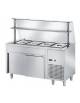 TAVOLO FREDDO SELF SERVICE CON VASCA REFRIGERATA N° 5 GN 1/1 - VANO INFERIORE CHIUSO NEUTRO E VETRO CON MENSOLA CM. 200X70X140H