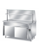 TAVOLO INOX AISI 304 SELF SERVICE CON PIANO SUPERIORE RISCALDATO - VANO INFERIORE NEUTRO - CON VETRO E MENSOLA - CM 150X70X140H
