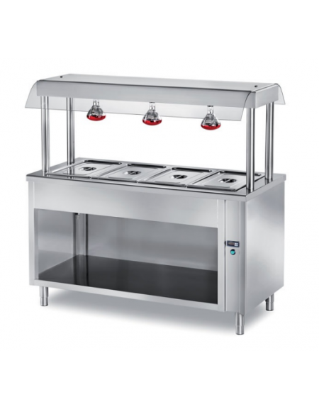 ELEMENTO INOX AISI 304 ISOLA CENTRALE SELF SERVICE BAGNOMARIA, x3 GN1/1 - VANO INFERIORE A GIORNO E LAMPADE INFRAROSSI - CM 120 ELEMENTO INOX AISI 304 ISOLA CENTRALE SELF SERVICE BAGNOMARIA, x3 GN1/1 - VANO INFERIORE A GIORNO E LAMPADE INFRAROSSI - CM 120