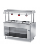 ELEMENTO INOX AISI 304 ISOLA CENTRALE SELF SERVICE BAGNOMARIA, x5 GN1/1 - VANO INFERIORE A GIORNO E LAMPADE INFRAROSSI -  CM 200