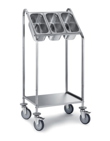 Carrello portaposate inox AISI 304 1 ripiano porta vassoi - 3 GN 1/3 - cm 55x45x90h