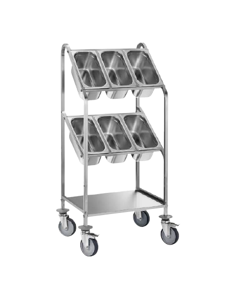 Carrello portaposate inox AISI 304 - 2 ripiani porta vassoi - 6 x GN 1/3 - cm 55x45x90h