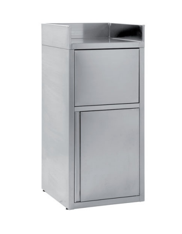 Tramoggia self-service per scarico vassoi, piano con alzatina su 3 lati e anta a battente - cm 60x60x130h