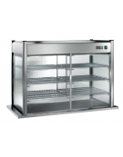 Vetrina riscaldata senza piano di fondo, cristalli a coulisse su 1 lato e vetro fisso dall'altro - cm 200x70x98h