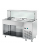 TAVOLO INOX AISI 304 REFRIGERATO SELF-SERVICE, PER BACINELLE GN - VANO INFERIORE APERTO, LAMPADE E VETRO  - CM 90x70x130h