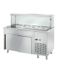 TAVOLO INOX AISI 304 REFRIGERATO SELF-SERVICE, PER BACINELLE GN - VANO INFERIORE CHIUSO, LAMPADE E VETRO  - CM 200x70x130h