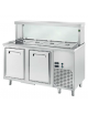 TAVOLO INOX AISI 304 REFRIGERATO SELF-SERVICE, x4 GN 1/1 - 2 ANTE REFRIGERATE, VASCA H 200, LAMPADE E VETRO  - CM 150x70x130h