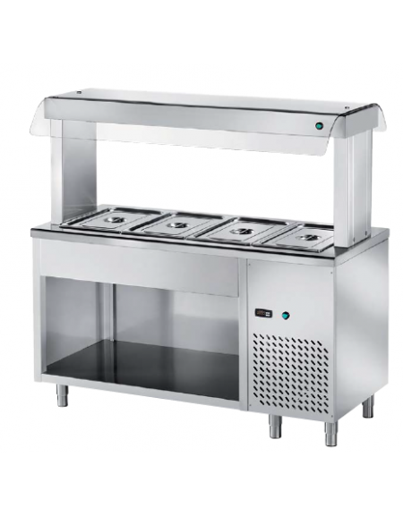 ELEMENTO ISOLA CENTRALE INOX AISI 304 REFRIGERATO SELF-SERVICE, x3 GN 1/1 - VANO INFERIORE APERTO - CM 120x70x150h