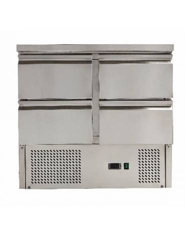 Saladette refrigerata in acciaio inox, con 4 cassetti, + 2° + 8°C - lt 380 - mm 900×700×850h
