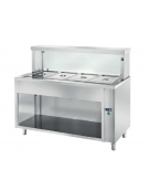 TAVOLO INOX AISI 304 BAGNOMARIA SELF SERVICE  x3 GN 1/1 - VETRO, LAMPADE RISCALDATE E VANO INFERIORE A GIORNO - CM. 120X70X130H