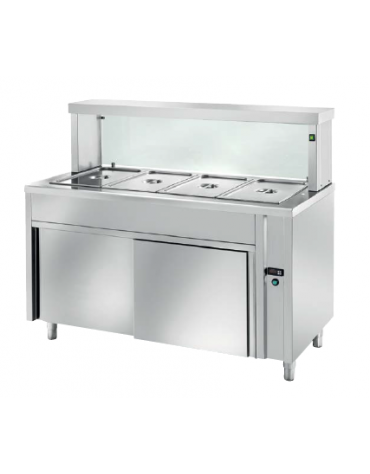 TAVOLO INOX AISI 304 BAGNOMARIA SELF SERVICE  x2 GN 1/1 - VETRO, LAMPADE RISCALDATE E VANO INFERIORE NEUTRO - CM. 90X70X130H