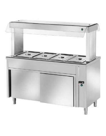 ELEMENTO INOX AISI 304 ISOLA CENTRALE SELF SERVICE BAGNOMARIA, x2 GN1/1 - VETRO, LAMPADE RISCALDATE E VANO INF. NEUTRO - CM 90