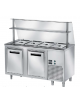 TAVOLO INOX AISI 304 REFRIGERATO SELF-SERVICE, x4 GN 1/1 - VANO INFERIORE REFRIGERATO E VETRO CURVO - CM 150x80x145h