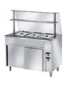 TAVOLO CALDO INOX AISI 304 BAGNOMARIA SELF SERVICE  x3 GN 1/1 - VANO INFERIORE NEUTRO E VETRO CURVO - CM. 120X80X145H