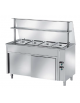 TAVOLO CALDO INOX AISI 304 BAGNOMARIA SELF SERVICE  x4 GN 1/1 - VANO INFERIORE NEUTRO E VETRO CURVO - CM. 150X80X145H