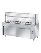TAVOLO CALDO INOX AISI 304 BAGNOMARIA SELF SERVICE  x5 GN 1/1 - VANO INFERIORE NEUTRO E VETRO CURVO - CM. 200X80X145H