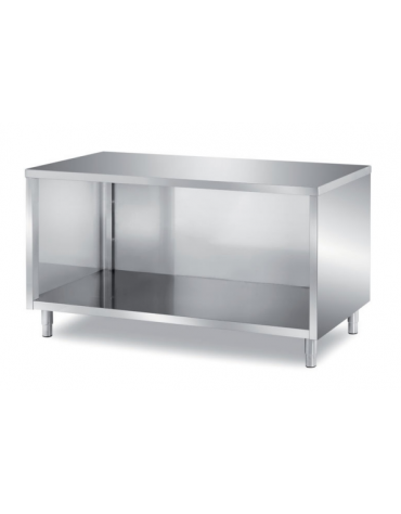 TAVOLO INOX AISI 304 A GIORNO SELF SERVICE CON SCHIENALE E PANNELLATURA SOTTOPIANO INOX - CM 70X80X89H