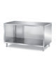 TAVOLO INOX AISI 304 A GIORNO SELF SERVICE CON SCHIENALE E PANNELLATURA SOTTOPIANO INOX - CM 70X70X89H