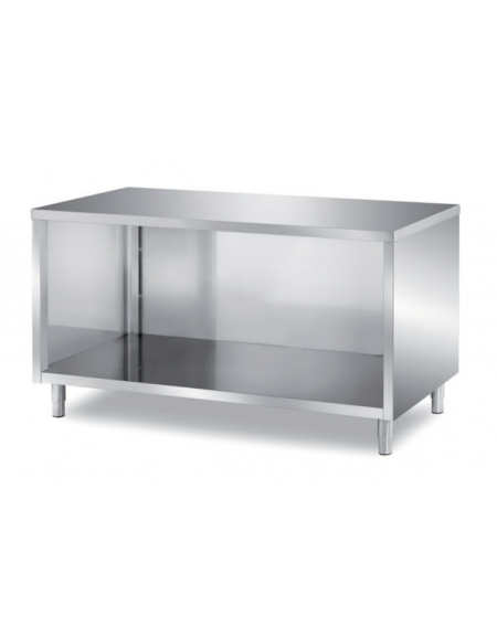 TAVOLO INOX AISI 304 A GIORNO SELF SERVICE CON SCHIENALE E PANNELLATURA SOTTOPIANO INOX - CM 100X70X89H