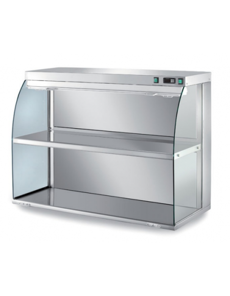 VETRINA RISCALDATA INOX AISI 304 AD INCASSO SELF SERVICE, 2 PIANI CON LAMPADA INFRAROSSI 30°/60° - CM 125x55x95H