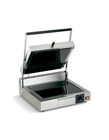 Piastra grill in vetroceramica media in acciaio inox - rigata sopra, liscia sotto -  piano cottura mm 400x300