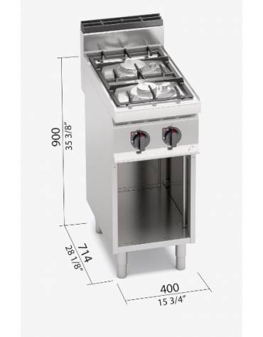 Cucina professionale industriale a gas 2 fuochi MEDIA POTENZA - cm 40x70x85/90