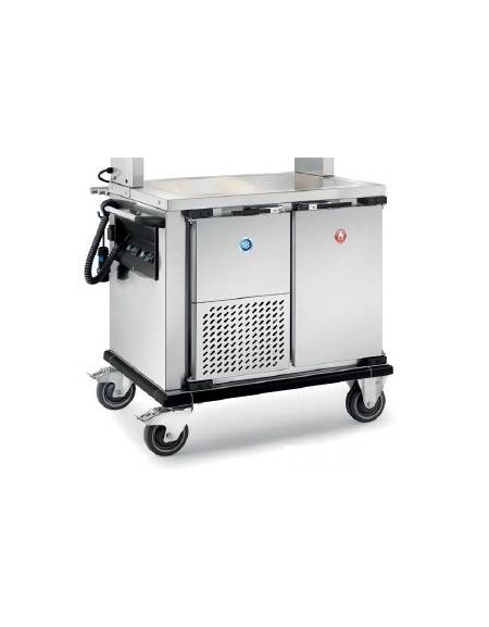 Carrello porta pasti con comparti stampati in acciaio inox 18/10 AISI 304 - 1 vano riscaldato + 1 refrigerato - cm 101,5x77x95h Carrello porta pasti con comparti stampati in acciaio inox 18/10 AISI 304 - 1 vano riscaldato + 1 refrigerato - cm 101,5x77x95h