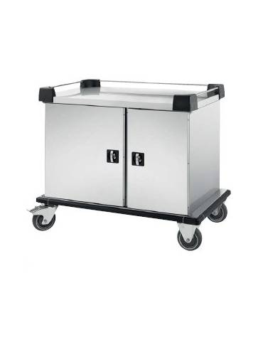 Carrello per prime colazioni in acciaio inox 18/10 - 2 vani con ante - capacità 10+10 x GN1/1 - cm 99x71,5x94h