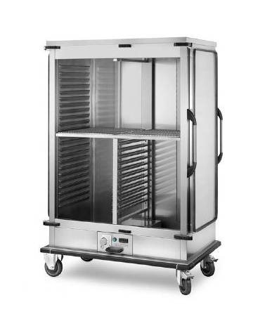 Carrello portateglie riscaldato, guide stampate - inox 18/10 AISI 304 - x22 teglie GN 2/1 o x44 GN 1/1 + griglia - cm 133,5x86x1