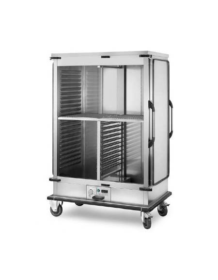 Carrello portateglie riscaldato, guide stampate - inox 18/10 AISI 304 - x22 teglie GN 2/1 o x44 GN 1/1 + griglia - cm 133,5x86x1