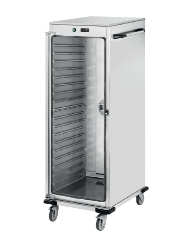 Armadio/carrello portateglie riscaldato in acciaio inox 18/10 AISI 304 - 2 vani 2 temperature - 7+7 teglie GN2/1 - cm 73x90,5