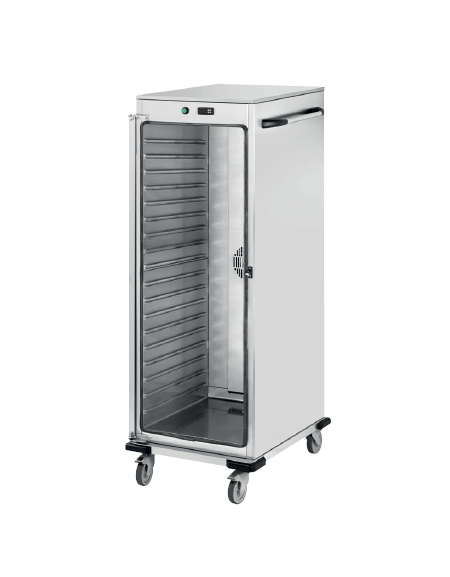 Armadio/carrello portateglie riscaldato in acciaio inox 18/10 AISI 304 - 2 vani 2 temperature - 7+7 teglie GN2/1 - cm 73x90,5